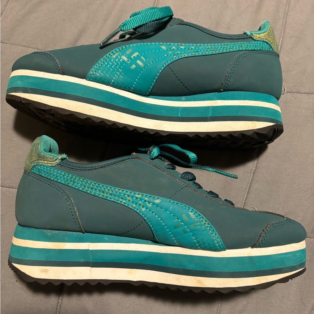 PUMA Roma Slim Stacked Green Platform Sneakers Womens Size 6 - Picture 4 of 9